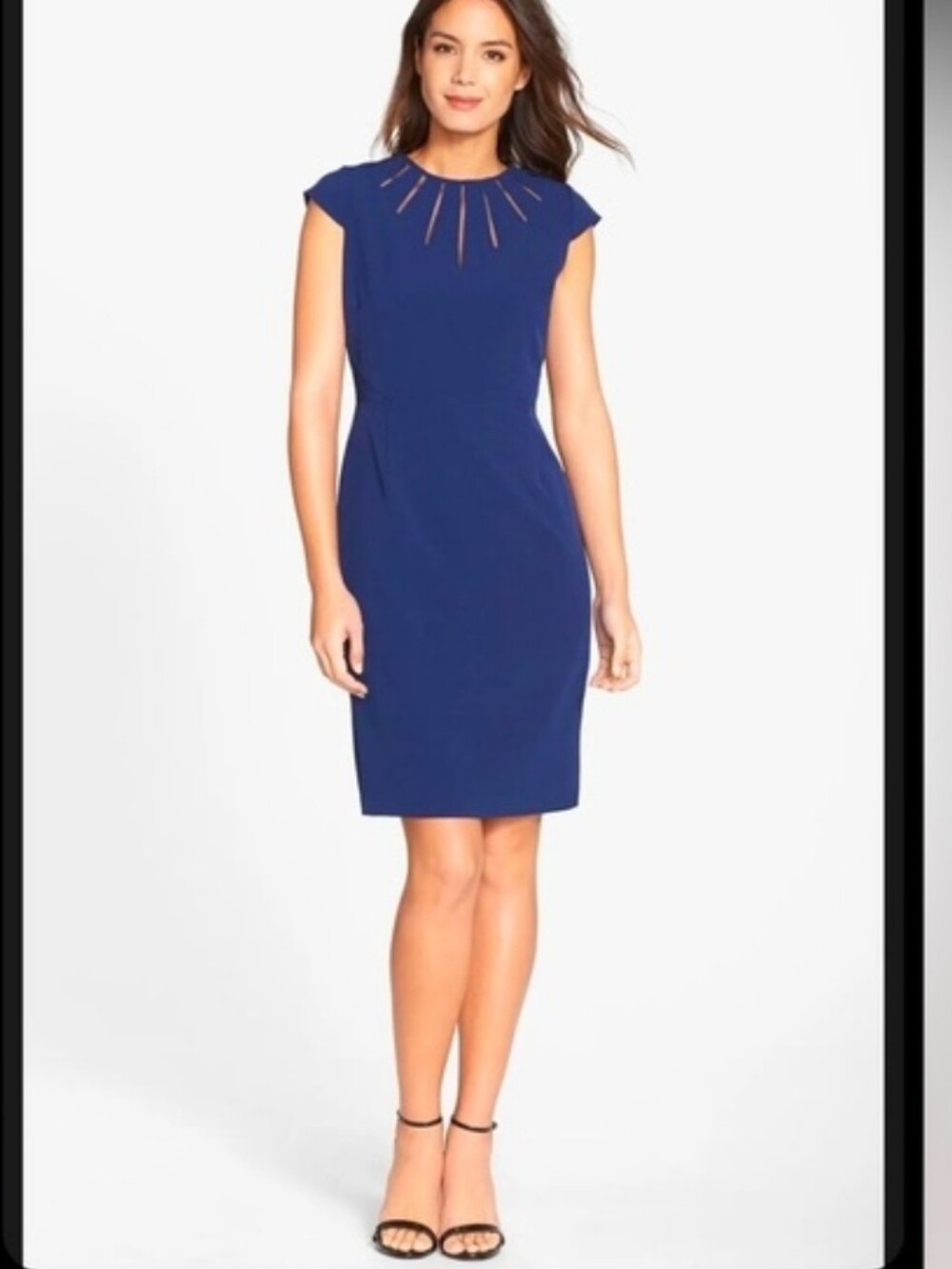 Adrianna Papell Royal Blue Cutout Neck Crepe Sheath cocktail Dress